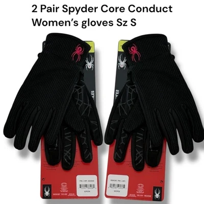 NWT 2pr Spyder Core Conduct Gloves Women's Sz S Touchscreen Compatible Black - Image 1 of 4