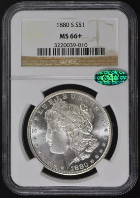 Dólar de plata Morgan 1880 S NGC MS-66+ CAC Foto 1 de 2