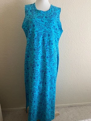 Vestido informal Expressions grande azul turquesa floral tejido algodón sin mangas XLNT Foto 1 de 4