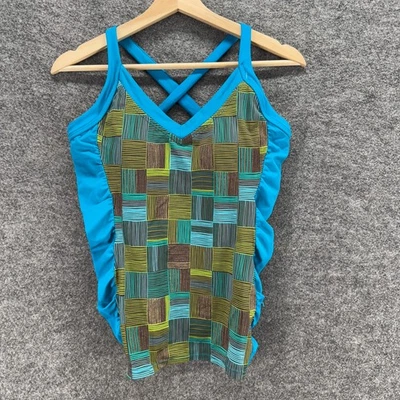 Camiseta Tankini Jaclyn Smith Mujer 12 Azul Geométrico Cuello en V Sin Mangas Push Up Forrada Foto 1 de 4