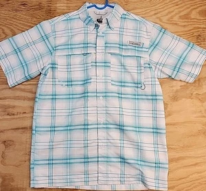 Habit Blue Madras Plaid Fishing S/S Shirt Vented Lightweight Mens Medium - Picture 1 of 7