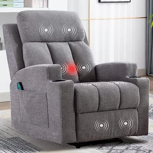 Manual Massage Recliner Chair with Heat & Cup Holders for Living Room,Light Grey - Picture 1 of 8