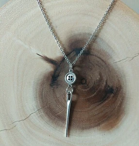 Sewing Needle Stainless Steel Necklace Needle & Button Necklace Sewing Jewelry - Picture 1 of 6