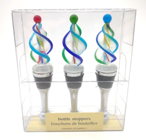 Pier One Zinc Alloy Bottle Stopper With Glass Swirl Topper Set Of 3 NOS - Picture 1 of 3