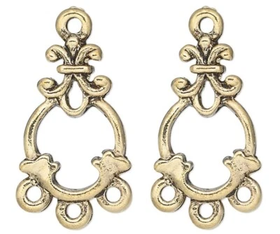 Gota, 10 conectores de pendiente de araña de estaño dorado envejecido 16x12 mm con bucles Foto 1 de 4