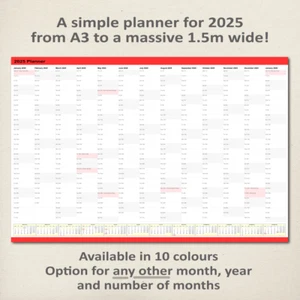 2025 Simple Wall Planner Calendar - 5 sizes and 10 colours, ship folded/rolled - Picture 1 of 12
