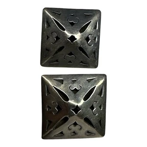 925 Sterling Silver Vintage Mexico Floral Pyramid Earrings - Picture 1 of 5