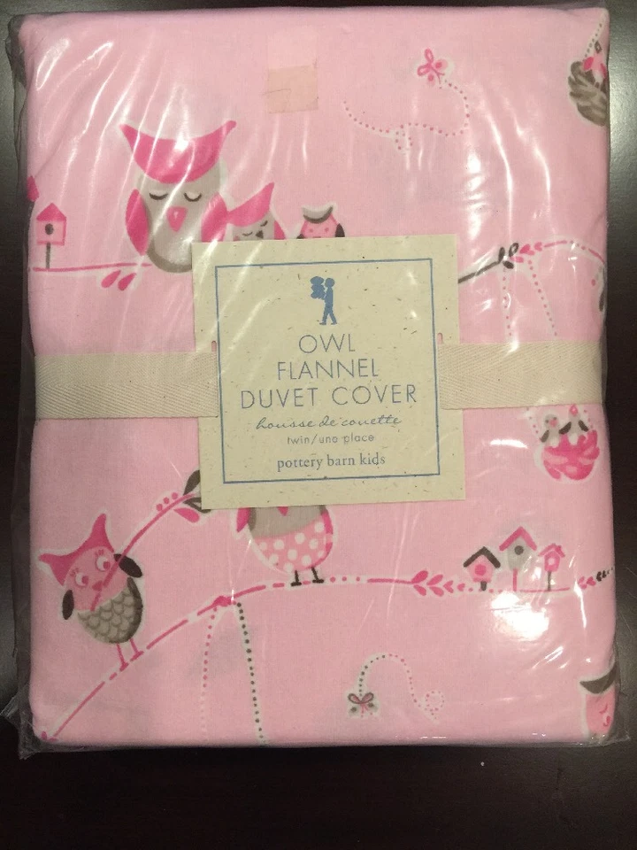 Pottery Barn Brooke Haley сова птица фланель пододеяльник двойной новый розовый 5% органический - Изображение 1 из 4