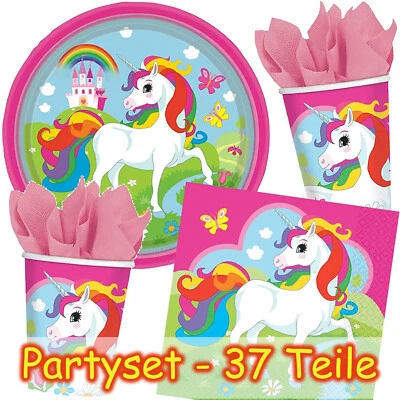 REGENBOGEN EINHORN PARTY SET - 37 Teile Kindergeburtstag Kinder Geburtstag Deko - Bild 1 von 4