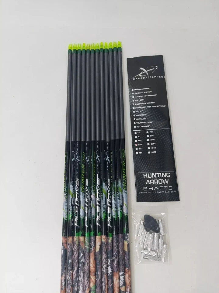 12pk Carbon Express Pile Driver Hunter 250 Uncut Shafts w/ Inserts: T1312 NEW - Image 1 of 4