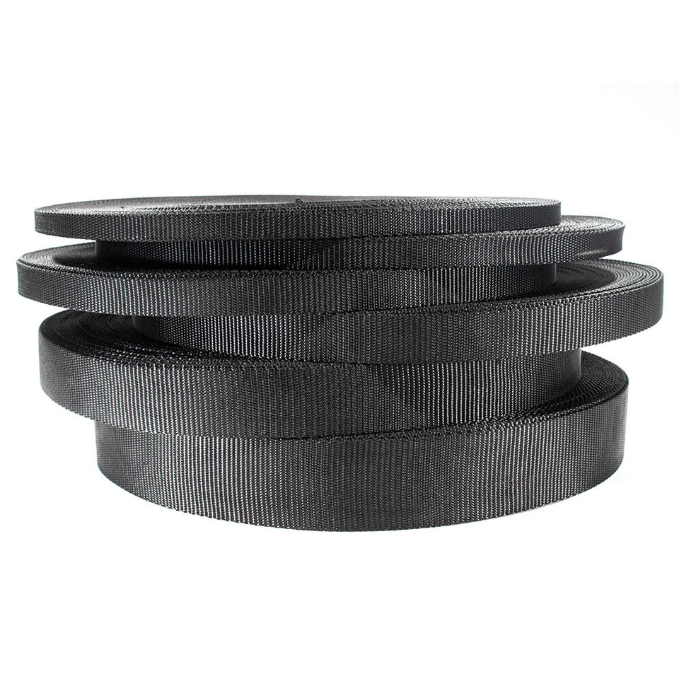 Black All-Purpose Nylon Webbing Strap Heavy Duty Flat Rope - Many Size Options - Image 1 of 1