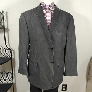 Pronto Uomo BLUE Men's Sport Coat Blazer Two Button Gray Cotton Nylon XXL - Picture 1 of 13