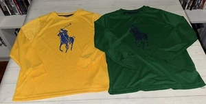 POLO Ralph Lauren Performance Tee Shirt Lot Boys Size 7 Green Yellow Big Logo - Picture 1 of 12