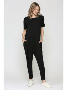 Umstands-Overall Damen Umstandsmode schwarz Schlüsselloch mit Seitentasche, Größen S-XL - Bild 1 von 5
