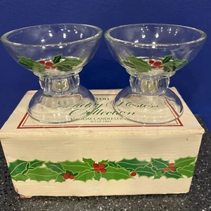 VTG AVON Holiday Hostess Candlesticks 2 Christmas Candle holders Holly Decor - Picture 1 of 5