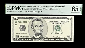 United States 5 Dollars 1999 Richmond PMG 65EPQ Banknotes - Picture 1 of 2