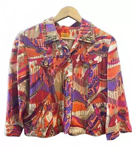Ruby Rd Womens Jacket Size 14 Petite Multicolor Long Sleeve Button Up Boho - Picture 1 of 8