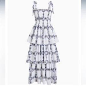 NWT Hill House The Elise Nap Dress Tiered Maxi Cotton In Marseille Geo Size S - Picture 1 of 10
