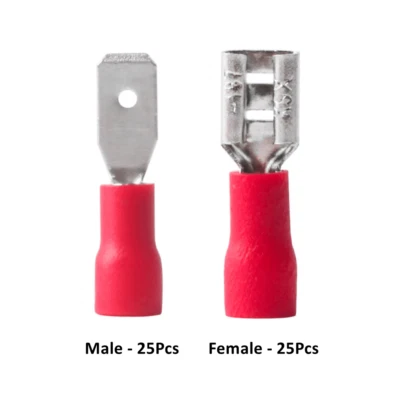 25 Sets 4.8mm Insulated Male/Female Spade Crimp Terminal Wiring Connectors...187 - Image 1 of 4