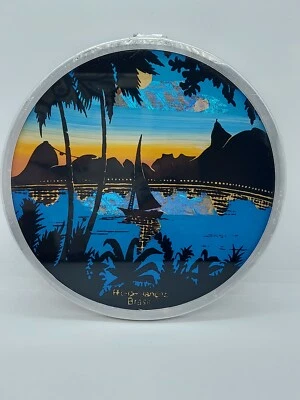 Vintage Ala Mariposa Brasil Paisaje Palmera Velero Playa Decoración de Pared Foto 1 de 4