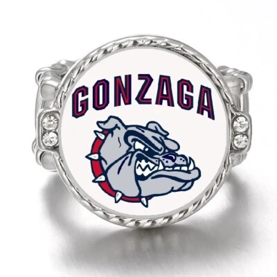 Anillo de fútbol americano Gonzaga Bulldogs plateado para mujer con acento de cristal D12 Foto 1 de 4
