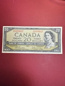 1954 Canada Beattie / Rasminsky 20 Dollar Banknote Circulated - Picture 1 of 2