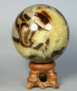 284g Pulido DRAGÓN SEPTARIO Cristal Calcita GEODA ESFERA Soporte Bola - Imagen 1 de 12