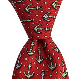 VINEYARD VINES Martha's Boys Youth 100% Silk Necktie ANCHORS Red/Blue/Green EUC