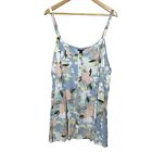 Torrid Fit & Flare Rayon Slub Button Front Cami Tank Top Womens 5X Floral Blue