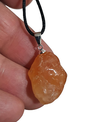 Carnelian Pendant Raw Necklace Gemstone Crystal Stone Tie Cord Lace Natural • 3.95£
