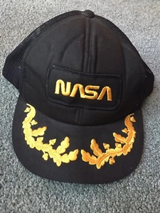 NASA Mesh Trucker Hat Cap Gold & Black Space SCRAMBLED EGGS Black 80s - RARE - Picture 1 of 4