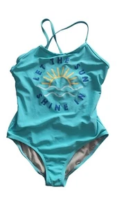 Old Navy Girl's One Piece Swimsuit SIZE XL 11/12 Blue Sun Print Shoulder Straps - Picture 1 of 13
