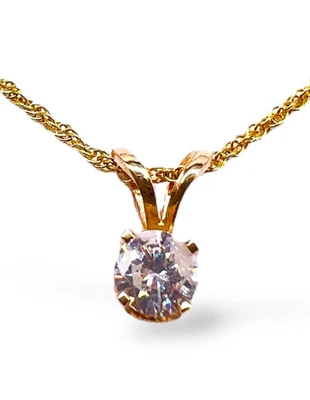 Ожерелье с круглой подвеской из желтого золота 14 карат с натуральным бриллиантом 3,5 мм - Изображение 1 из 4