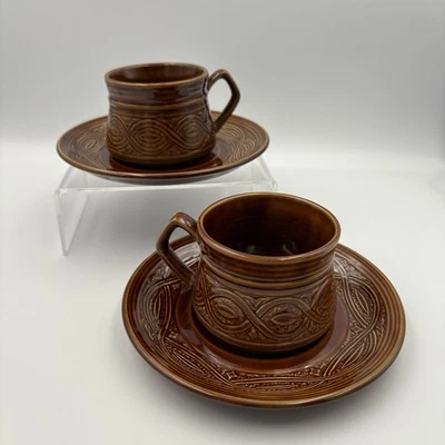 Saxony Ellgreave Retro Glazed Cups & Saucers x 2 Vintage 1960s Glazed Tea Set - Image 1 of 4