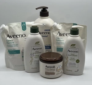 Aveeno Bundle - Gesichtsreiniger, Calm & Restore Body Wash Nachfüllpack & Ton + Text - Bild 1 von 3