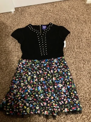Jem and The Holograms Dress XL Xtra Large 14-16 Black Top Heart Print Skirt 90's - Image 1 of 3