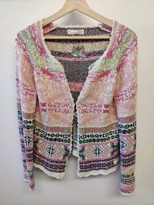 ODD MOLLY SIZE 2 MEDIUM PINK MULTI CARDIGAN JUMPER HOOK & EYE NATIVE KNIT WOMEN - Picture 1 of 6
