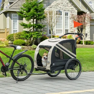 2-In-1 Dog Bike Trailer Pet Stroller with Universal Wheel Reflector Flag White - Picture 1 of 11