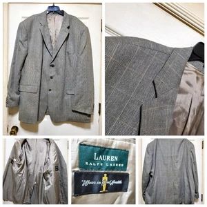 Lauren Ralph Lauren Blazer Herren 46 L Grau Seide Wolle Fensterscheibe Karo Sport Mantel - Bild 1 von 22