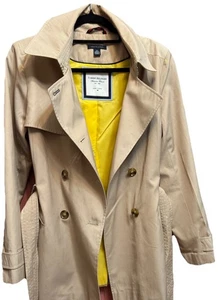 Tommy Hilfinger Women’s Large L Trench Coat, Yellow Lining, Belt, Trims SMOKIN! - Picture 1 of 11
