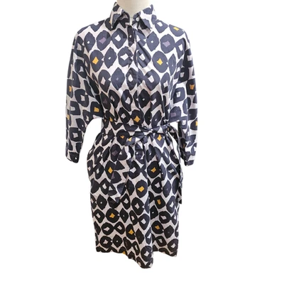 Max Mara Blue Printed Poplin Belted Shirt Dress Size M-L Italy Designer Short - image 1 of 4