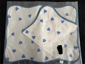 Juego de mantel y servilletas D Porthault Paris Coeurs corazones azul algodón NUEVO - Imagen 1 de 5