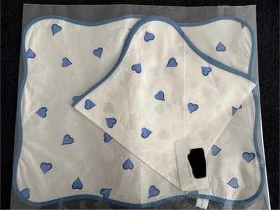 Juego de mantel y servilletas D Porthault Paris Coeurs corazones azul algodón NUEVO - Imagen 1 de 4