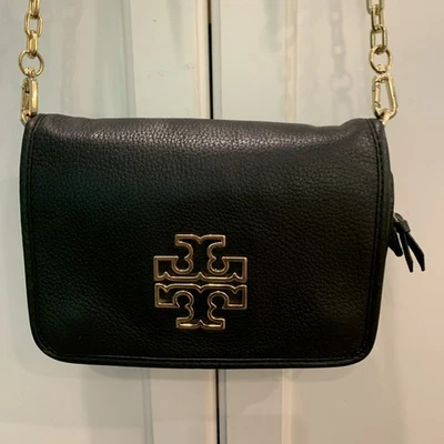 Tory Burch Britten Pebbled Leather Combo Crossbody Bag Very Good Condition Black - Image 1 of 4