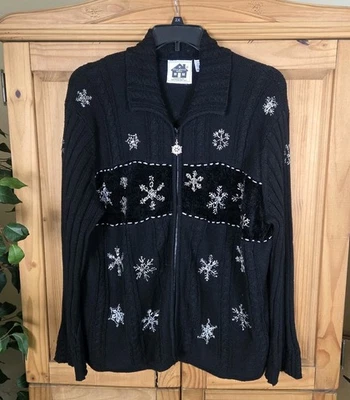 Suéter Cárdigan Tejido Storybook 2X Negro Copo de Nieve Invierno Cremallera Completa, Déjalo Nieve Foto 1 de 4