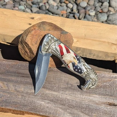 ASR Outdoor AMERICAN EAGLE FLAG Pocket Knife Folding Blade Patriotic USA 8"