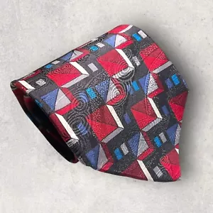 Evan Picone Krawatte 100 % italienische Seide abstrakt geometrisch rot blau schwarz 59 Zoll USA - Bild 1 von 8
