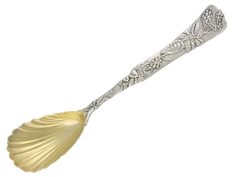 Sterling TIFFANY & CO Jelly Shell Serving Spoon VINE Raspberry motif 1872 NoMono Cover