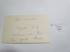 Hughie Critz Signed Index Card JSA Auction Certified 