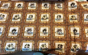 Vintage Palm Tree Island Fabric Panel E162 - Picture 1 of 4